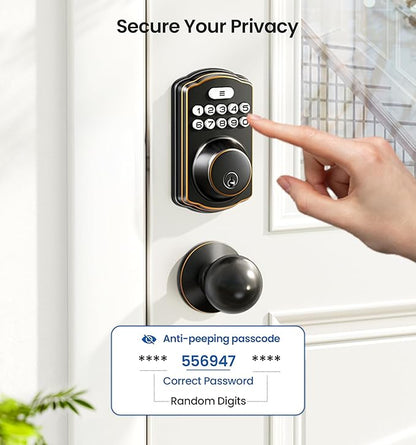 Veise Keyless Entry Door Lock with 2 Knobs, Electronic Backlit Keypad Deadbolt with Handle Set, Auto Lock, One-time Codes, Smart Deadbolt for Front Door, Easy Installation, Oil-Rubbed Bronze