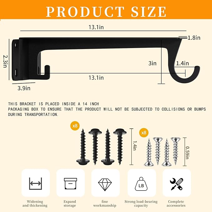 Closet Rod Support Bracket 13 inch WYGWP Heavy Duty Closet Shelf Brackets Supports 200lbs,Sturdy Closet Shelves Wall Mounted for DIY Home and Closet Decor Black 2pack