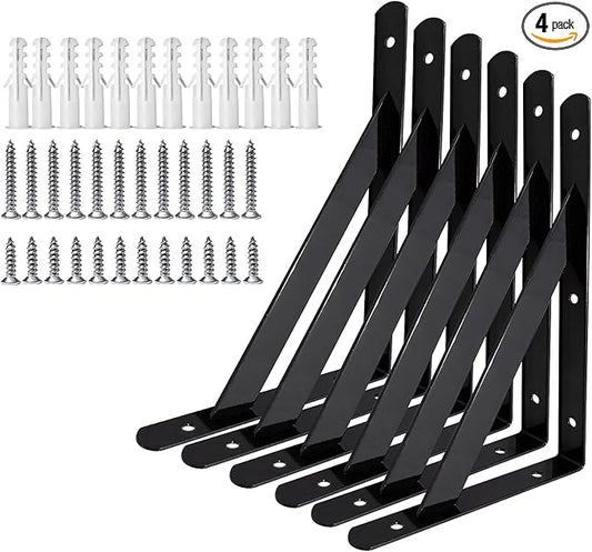 Heavy Duty Shelf Brackets Wall Mount Steel Bracket Wall Brackets for Shelves (Black, 8 x 5 Inch-3 Pairs)