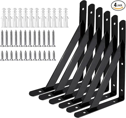 Heavy Duty Shelf Brackets Wall Mount Steel Bracket Wall Brackets for Shelves (Black, 14 x 10 Inch-3 Pairs)