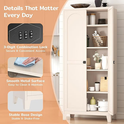70.87" Tall Metal Storage Cabinet with 3-Digit Combination Lock, Steel Pantry Cabinet with 4 Adjustable Shelves & 2 Doors, Secure Freestanding Organizer for Home, Office, Garage, Beige