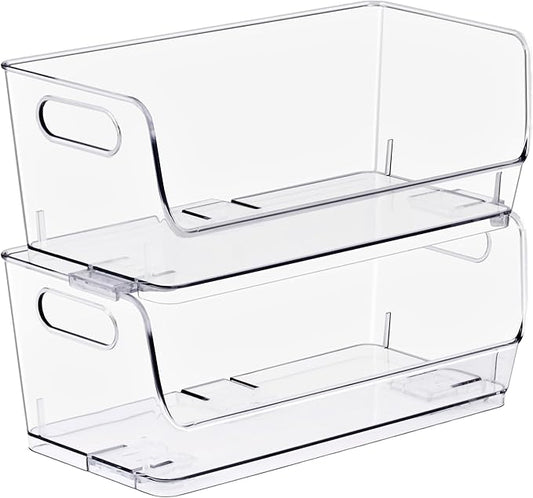Sorbus Stackable Storage Bins Open Front, Clear Stackable Storage Bins, Pantry Bins for Storage and Organization, Acrylic Stackable Bins for Kitchen, Clear Pantry Organizer Bins (Small Narrow 2 Pack)
