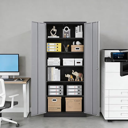 72" Metal Locker Storage Cabinet,72" Tall Locking Cabinet with Doors and Adjustbale Shelves,File Cabinets for Basement,Garage,Home Office