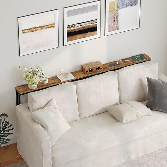 70.9" Narrow Console Table with Adjustable Height (27.6"-35.4"), L Shaped Sofa Table Narrow Long, Skinny Behind Couch Table with USB-C Ports, 5.9" Wide Sofa Side Table, Rustic Brown CT28UBR