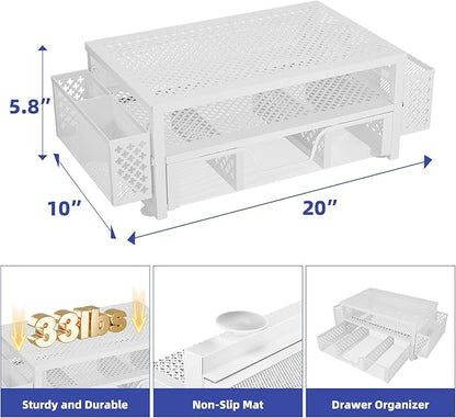 Simple Trending 2 Tier Metal Monitor Stand Monitor riser and Computer Desk Organizer with Drawer and Pen Holder for Laptop, Computer, iMac, White