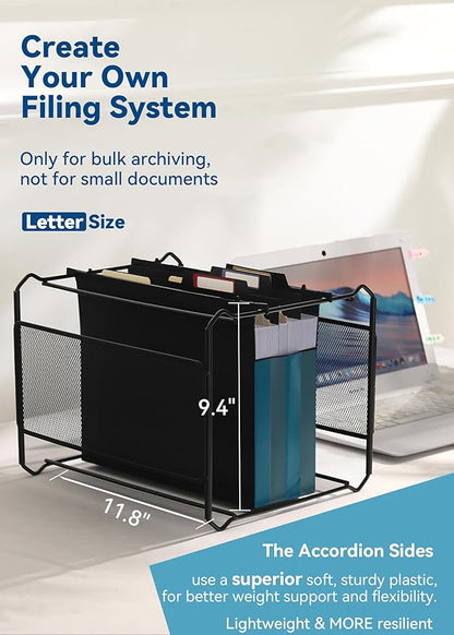 Plastic High Capacity Hanging File Folders, 4" Expansion for Bulky Documents, Side-Sealed Accordion Pocket, Supports Heavy Files, Letter Size, Movable Dividers, Insertable Tabs, 6 Pack