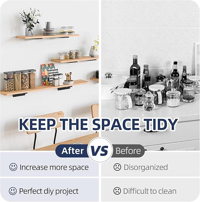 8 Pack Floating Shelf Brackets, 4 Inch Heavy Duty Industrial Shelf Bracket, Black Metal L Brackets for Shelves Support DIY(1/5 Inch Thicked)