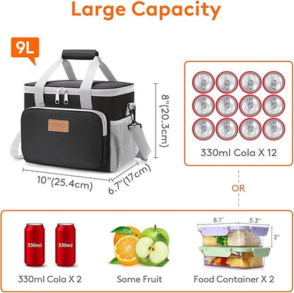 Lifewit Medium Lunch Bag Insulated Lunch Box Soft Cooler Cooling Tote for Adult Men Women, Gray and Black 12-Can (9L)