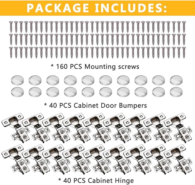 40 Pack Soft Close Cabinet Door Hinges for 1/2" Partial Overlay Cupboard, 100 Degree Opening Angel, Stainless Concealed Kitchen Cabinet Hinges with Mounting Screws and Manual
