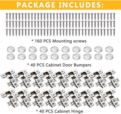 40 Pack Soft Close Cabinet Door Hinges for 1/2" Partial Overlay Cupboard, 100 Degree Opening Angel, Stainless Concealed Kitchen Cabinet Hinges with Mounting Screws and Manual