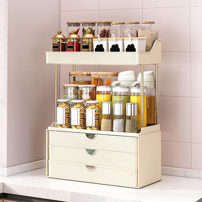 Bathroom Organizers and Storage - 3 Drawers 2 Tier Makeup Organizer, Cosmetic Storage Drawer for Dresser Countertop and Bathroom Vanity for Large Skincare, Perfume, Cream White