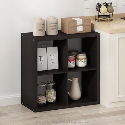Furinno HERMITE Kitchen Island, 4-Cube Coffee Bar, Extra Thick Kitchen Storage, Bakers Rack, for Pantry Organizers and Storage, Kitchen Organization, Black Dark Oak