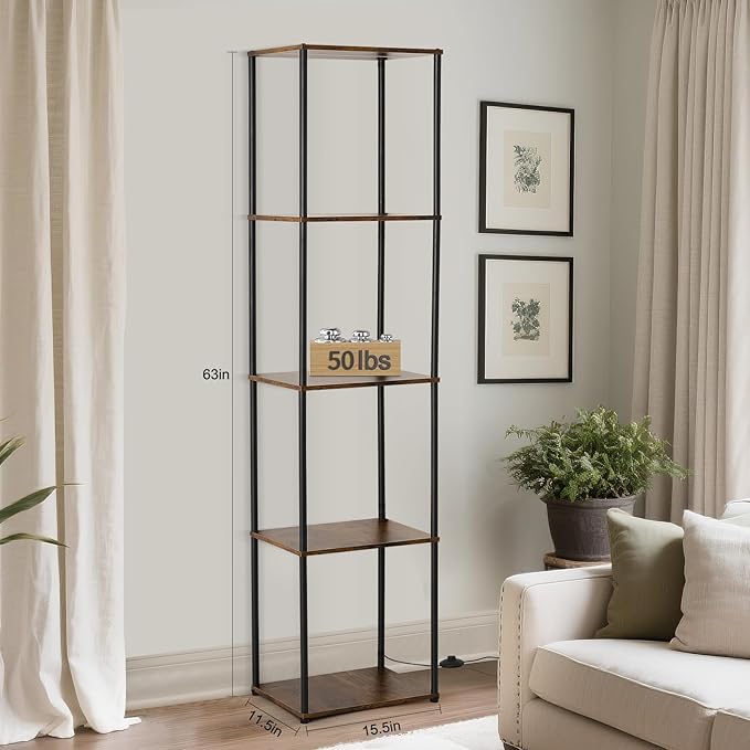 Tall Display Shelf with Lights, Dimmable LED Display Cases for Collectibles, Curio Cabinet with Adjustable Color Temperature, 5-Tier Corner Bookshef with Light, Floor Lamp with Shelves for Living room