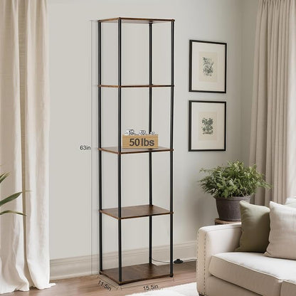 Tall Display Shelf with Lights, Dimmable LED Display Cases for Collectibles, Curio Cabinet with Adjustable Color Temperature, 5-Tier Corner Bookshef with Light, Floor Lamp with Shelves for Living room