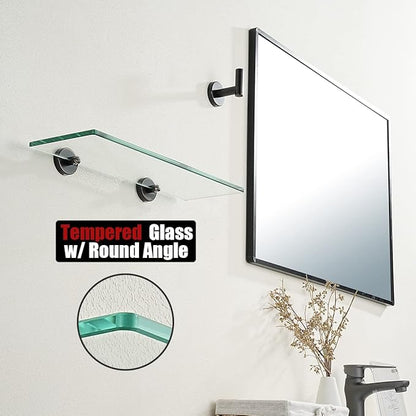 JQK Bathroom Glass Shelf Oil Rubbed Bronze, Tempered Glass Shower Storage 16 by 5 inches, 304 Stainless Steel ORB Wall Mount, TGS101-ORB