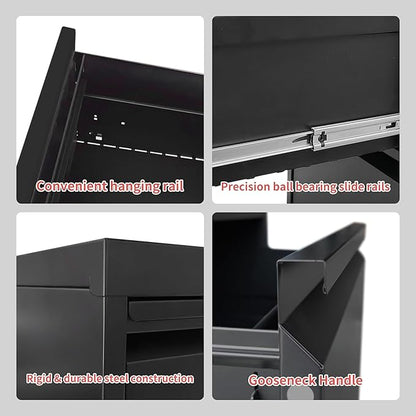 4 Drawer Mobile File Cabinet with Lock,Black Metal Locking Filing Cabinets,Vertical File Cabinet for Home Office,Rolling Storage Cabinet for A4/Letter/Legal Size File,Assembly Required