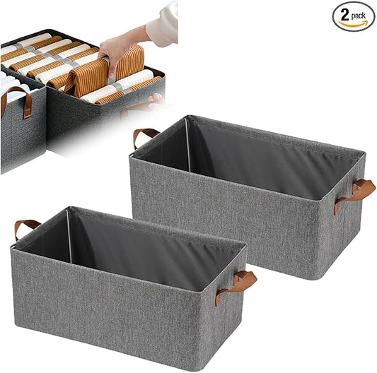 Foldable Closet Storage Box Bins Organizer System, Large Capacity Sturdy for Organizing Clothing, Sheets, Toys, Books - Shelf Organizer Shelves (2)