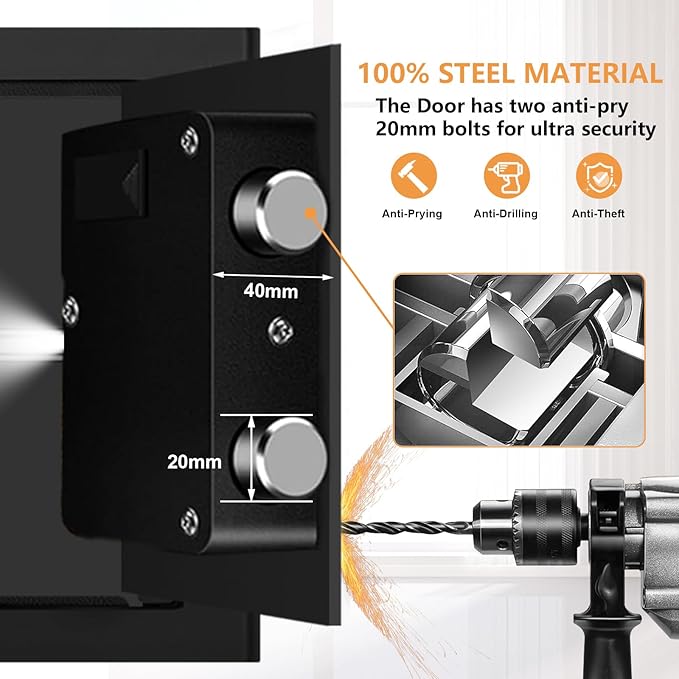 0.4 Cub Small Safes for Home Use, Security Safe Box with Spare Keys, Alarm System, Programmable Keypad and Removable Shelf, Anti-Theft Digital Steel Home Safe for Document Money Medicine Valuables