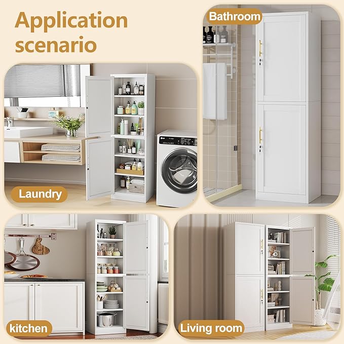 Metal Storage Cabinet with Lock 2 Doors and Shelves, Steel File Cabinets, Kitchen Pantry Cabinet Locker Organizer - 67" Tall Locker Storage Cabinets for Kitchen,Bathroom,Bedroom,Office