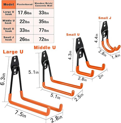 Steel Garage Storage Hooks - 32 Pack Anti-Slip Coating, Heavy Duty Wall Mount Wall Hooks for Hanging Bike, Ladder, Garden Tools, Power Tools, Bulk Items Ropes, Utility Garage Organization Housolution