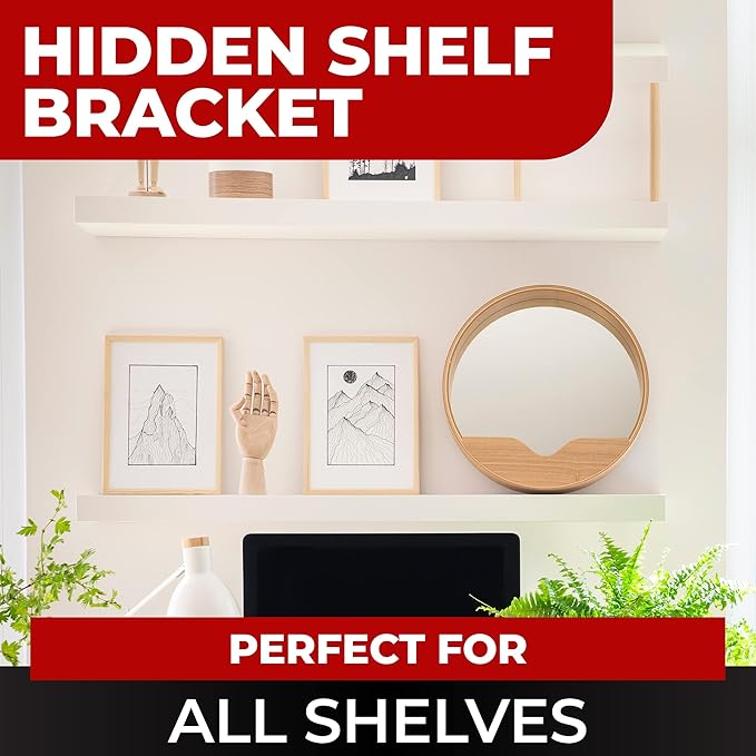 Set of 4 Floating Shelf Brackets Heavy Duty (1/4 inch Thick Baseplate) Painted Black Mild Steel/ Bracket for Hidden Wall Shelves Support Hardware Mount Kitchen/Nursery Decor (8 inch Rods)