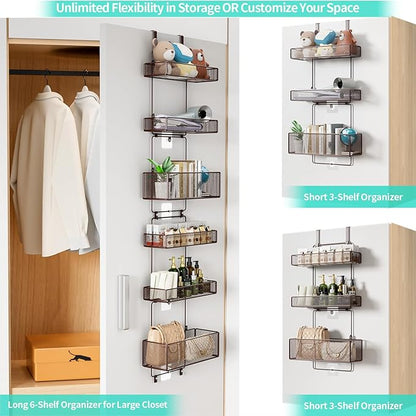 HapiRm Over Door Organizer Storage - Separable Door Organizer Hanging with 6 Metal Large Capacity Baskets for Bathroom Bedroom Kitchen Pantry Closet (Brown)