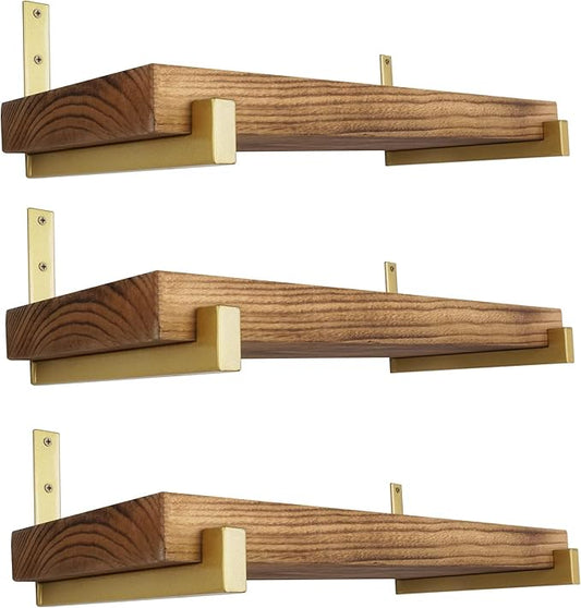 OVOV 6 Pack Heavy Duty Shelf Brackets Wall Mounted Industrial Farmhouse Floating Shelf Brackets with Lip (Gold 6")