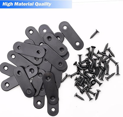 mxuteuk 86pcs Black Straight Flat Bracket,Stainless Steel Black Flat Brackets for Wood,Metal Mending Plate with Screws 36mm/46mm/56mm/76mm