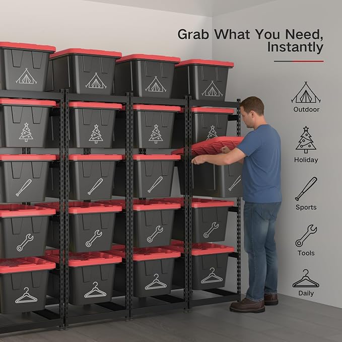 27 Gallon Storage Bin Rack Organizer, Heavy-Duty Tote Storage Rack, 5-Tier Standing Storage Bin Shelves, Maximize Space for Garage/Storage/Warehouse, 250 lb Total Capacity, 1(Bins Not Included)