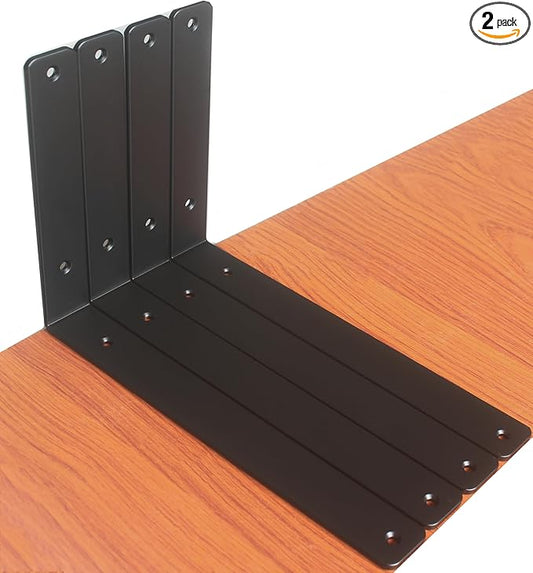 2 Pack - L 12" x H 8" x W1.5, 5mm Thick Black L Shelf Bracket, Iron Shelf Brackets, Metal Shelf Brackets, Floating Shelf, Shelf Supports with Screws