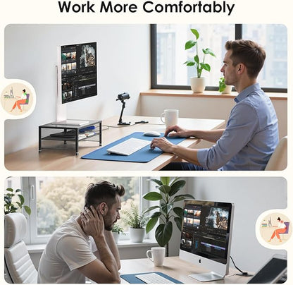 2-Tier Computer Monitor Stand Riser, Desk Organizer for Monitor, Printer & Laptop Stand, Desktop Workspace Organizers for Office Supplies(Black 2-Pack)