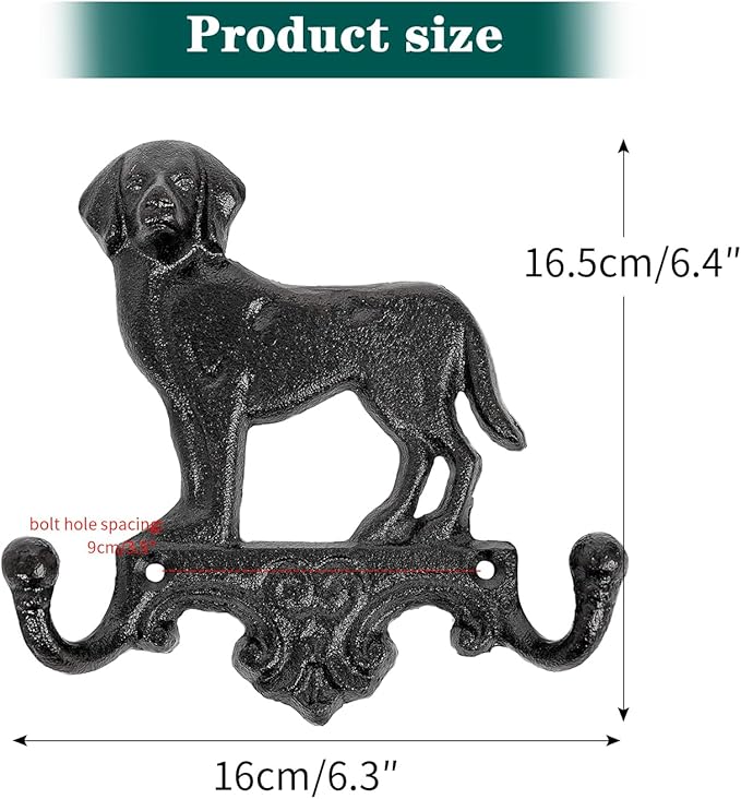 Sungmor Cast Iron Vintage Dog Wall Hooks, Decorative Wall Mounted Coat Hooks, Rustic Heavy Duty Double Hooks Cute Animal Key Hangers for Dog Leashes, Towels, Hats