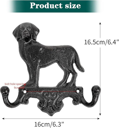 Sungmor Cast Iron Vintage Dog Wall Hooks, Decorative Wall Mounted Coat Hooks, Rustic Heavy Duty Double Hooks Cute Animal Key Hangers for Dog Leashes, Towels, Hats