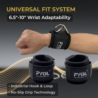Adjustable Wrist Cuffs for Cable Machines - 7mm Neoprene Padded Straps with D Rings, Heavy Duty Gym Cuffs for Strength Training (Men/Women)