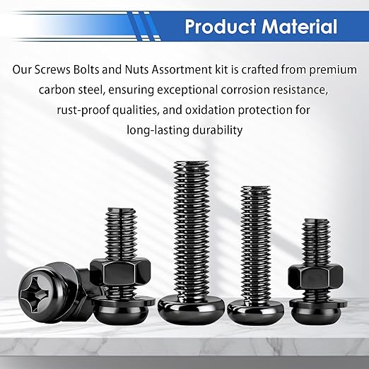 smseace 516Pcs Black Nuts and Bolts Assortment Kit 21-Sizes M3/M4/M5/M6 Nut Bolt Washer Assortment Kit for Machinery, Furniture, Automotive, Motorcycle Repairs
