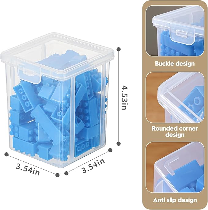10 Pack Small Clear Storage Bins with Lids - Stackable Plastic Organizer Boxes for Crafts, Art Supplies, Jewelry, Beads, Office Tools - 3.54x3.54x4.53 Inch – Square Medium