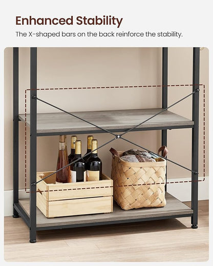 VASAGLE Coffee Bar, 31.5 Inches Baker's Rack for Kitchen with Storage, 6-Tier Kitchen Shelves with 6 Hooks, Microwave Stand, Industrial, Heather Greige and Ink Black UKKS019B02