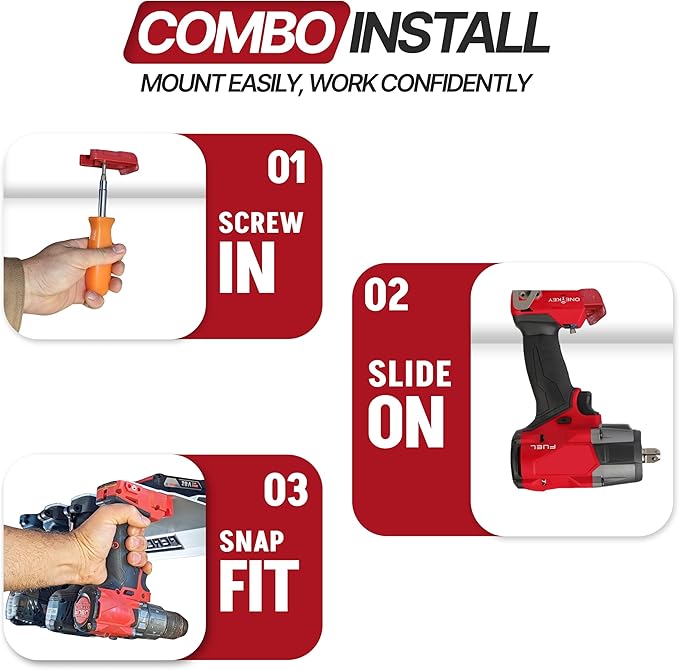3 Pack Tool Holder for Milwaukee M18/18v Cordless Tools - Snap Fit Tool Organizer for Milwaukee Drill Holder & Wall Mount for Milwaukee Tool Holder with 6 Screws - Easy to Install, Screw in & Lock