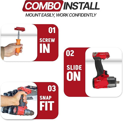 3 Pack Tool Holder for Milwaukee M18/18v Cordless Tools - Snap Fit Tool Organizer for Milwaukee Drill Holder & Wall Mount for Milwaukee Tool Holder with 6 Screws - Easy to Install, Screw in & Lock