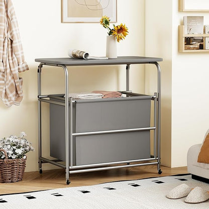 Giantex Laundry Sorter with Foldable Ironing Board, 3 Section Tilt Out Laundry Hamper with Removable Bags, Heavy-Duty Rolling Laundry Cart with Lockable Wheels for Bathroom Bedroom, Grey