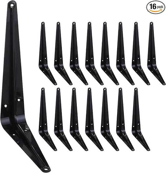 ELSKER&HOME 16 Pack Shelf Brackets 8 Inch, Floating Shelf Bracket for Wood, Black Metal L Bracket for Shelves Support, Wall Mount Corner Brace