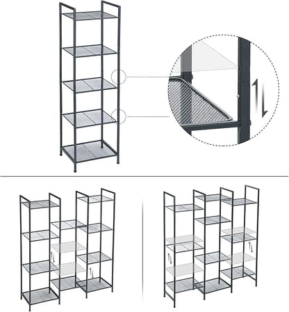 SONGMICS 5-Tier Storage Rack, Bathroom Shelf, Extendable Plant Stand with Adjustable Shelf, for Bathroom, Living Room, Balcony, Kitchen, Black UBSC35BK, 11.8 x 15 x 50.4 Inches