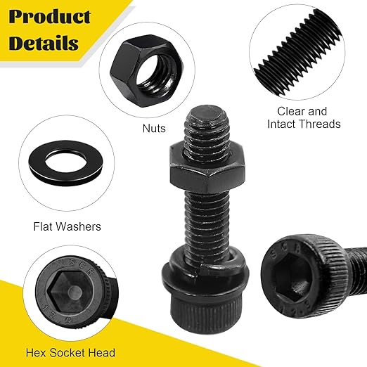 750PCS M3 Screws Assortment Kit, M3x6/8/10/12/16/20/25/30 mm Hex Socket Head Bolts, Nuts & Washers Assorted Set - 12.9 Alloy Steel Black Zinc Plated M3 Screw for 3D Printer,DIY