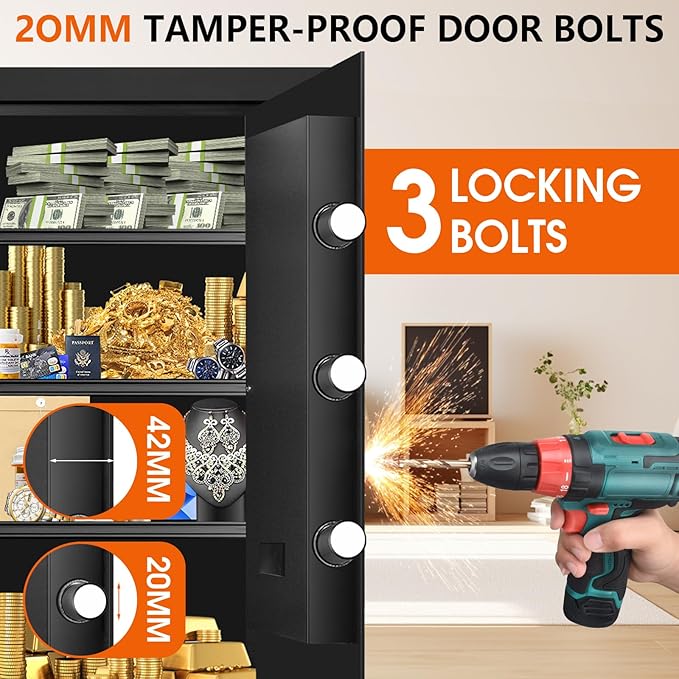 6.1 Cuft Large Fire and Waterproof Safes for Home, Anti-theft Fireproof Lock Box with Digital Keypad, Removable Shelves and Alert System, Personal Fire Proof Safe for Home Documents Valuables