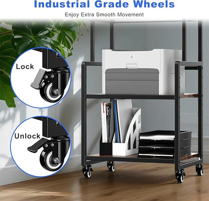 21.3 x 15.7 Inch Printer Stand, 5-Adjustable Heights 3 Tier Printer Cart with Wheels, Mobile Printer Table for Home Office for Storage Heat Press Scanner Fax, Rustic Brown