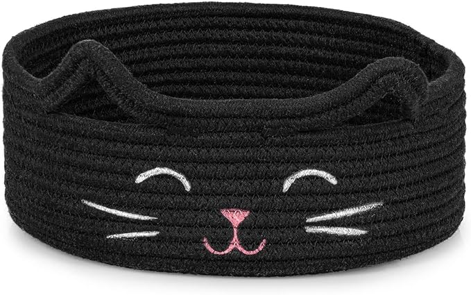 ZLG Black Cat Storage Bin Basket Toy S, Shallow Bin Basket for Table Organize, Bathroom Towel Basket, Empty Gift Bin 9.8 x 4 inches