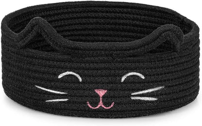 ZLG Black Cat Storage Bin Basket Toy S, Shallow Bin Basket for Table Organize, Bathroom Towel Basket, Empty Gift Bin 9.8 x 4 inches