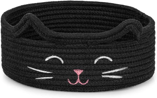 ZLG Black Cat Storage Bin Basket Toy S, Shallow Bin Basket for Table Organize, Bathroom Towel Basket, Empty Gift Bin 9.8 x 4 inches