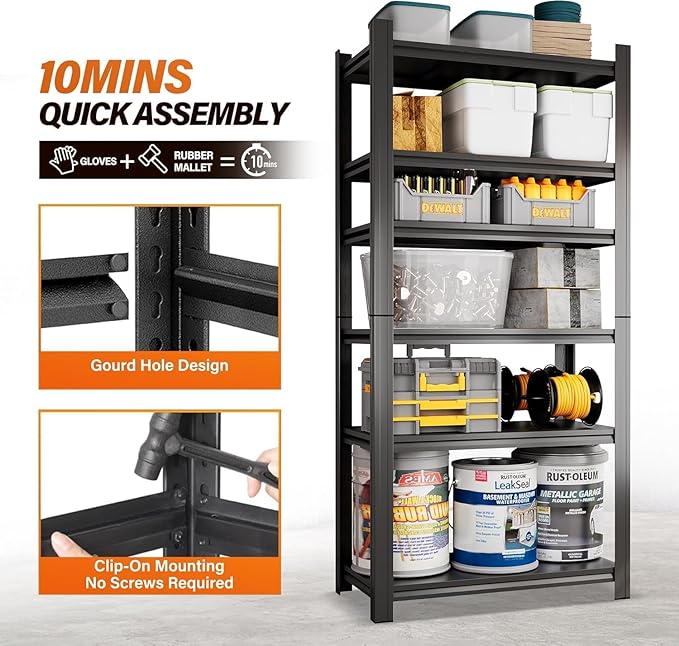 Metal Garage Shelving Unit,Heavy Duty 5-Tier Adjustable Storage Shelves,3000 lbs Capacity,Industrial Shelves for Heavy Tools and Equipment,for Garage,Basement (Black, 35.4" Wx13.8 Dx71 H)