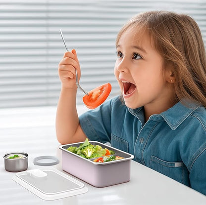 Stainless Steel Bento Lunch Box for Kids, 33oz Leak-Proof Lunch Box Containers, Microwave-Safe, with Adjustable Divider, Convenient Metal Lunchbox for School, Travel